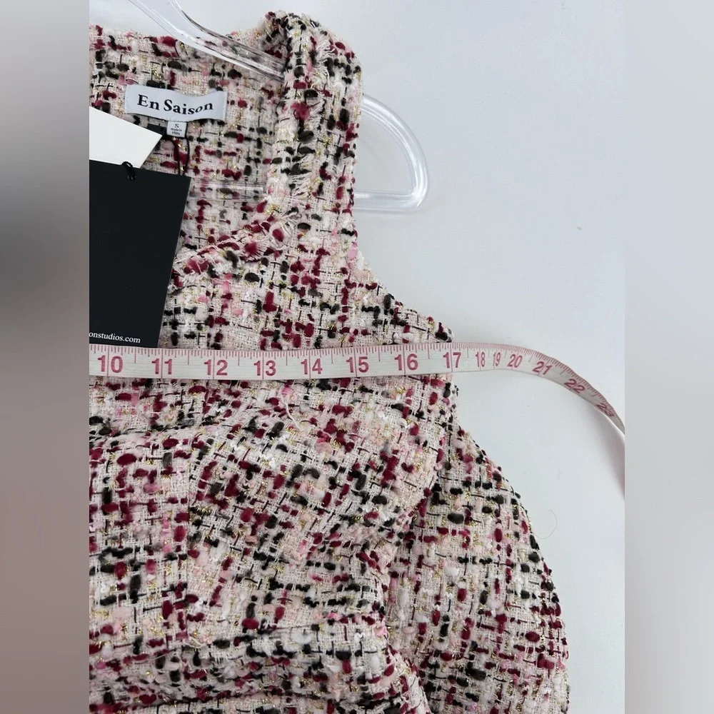NWT En Saison Everleigh Midi Tweed Dress Beige Burgundy Size S - Picture 10 of 13